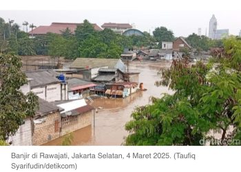 metrodeli/istimewa BANJIR : Penampakan lokasi banjir di Rawajati Jakarta Selatan, Selasa, 4 Maret 2025.