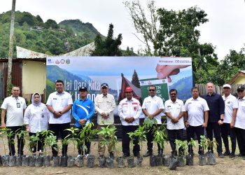 metrodeli/istimewa Penjabat (Pj) Sekretaris Daerah Provinsi (Sekdaprov) Sumatera Utara (Sumut) Effendy Pohan didampingi Kepala Dinas Lingkungan Hidup dan Kehutanan, Yuliani Siregar dan Plt Kepala Dinas Kebudayaan, Pariwisata dan Ekonomi Kreatif Dikky Anugerah melaksanakan penanaman pohon dalam rangka gerakan bersama untuk Kaldera Toba di Desa Sibaganding, Kecamatan Girsang Sipangan Bolon, Kabupaten Simalungun, Rabu 4 Juni 2025.