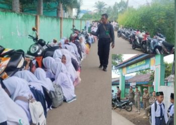 metrodeli/istimewa BELAJAR DI LUAR: Ratusan pelajar Al Washliyah Petumbukan, Galang, belajar di luar karena gedung sekolah disegel oleh Pemkab Deliserdang, Senin 14 Juli 2025 pagi. Padahal hari itu merupakan awal belajar di tahun ajaran baru.