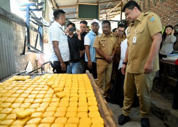 metrodeli/istimewa TINJAU :Gubernur Sumut Bobby Nasution meninjau Pabrik Tahu Warga Kelurahan Suka Maju usai meresmikan Koperasi Merah Putih Kelurahan Suka Maju, Kecamatan, Binjai Barat, Kota Binjai, Senin 21 Juli 2025.