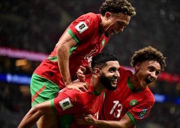 metrodeli/istimewa RAYAKAN GOL: Para pemain Maroko merayakan gol yang mereka buat ke gawang Niger pada laga Grup E Kualifikasi Piala Dunia 2026 zona Afrika di Stadion Prince Moulay Abdellah, Rabat, Jumat (5/9/2025) waktu setempat. Pada pertandingan itu, Maroko menang 5-0 dan lolos ke Piala Dunia 2026. (FIFA)