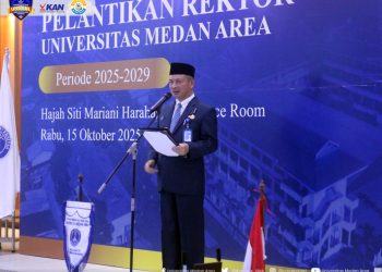 metrodeli/istimewa PELANTIKAN: UMA menggelar acara Pelantikan Rektor Periode 2025–2029 yang berlangsung dengan khidmat di Convention Hall Hj. Siti Mariani Harahap, Lantai 3 Gedung Perpustakaan UMA, Rabu 15 Oktober 2025.